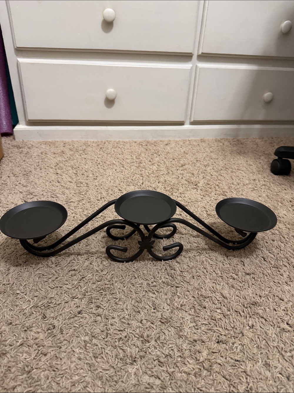 Longaberger baskets Wrought iron 3 pillar Candle holder. Black Metal Maple Leaf